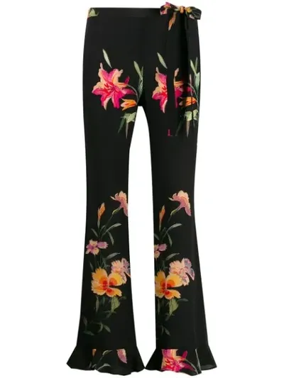 Etro Floral Print Frill Hem Trousers In Black