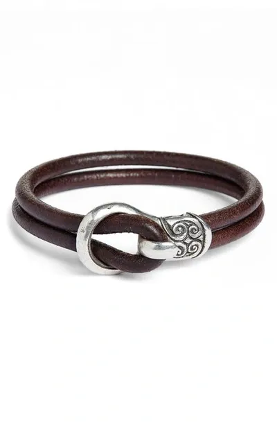 John Varvatos Leather Bracelet In Silver