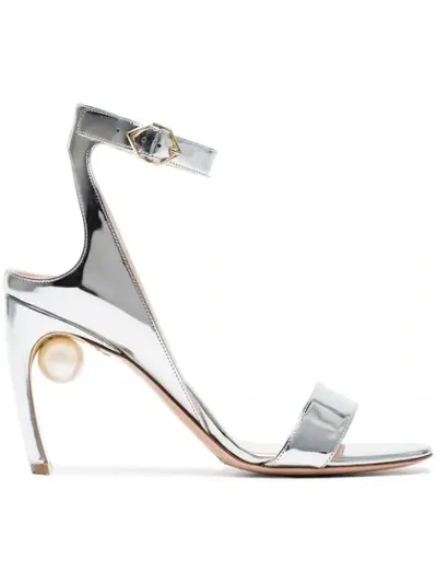 Nicholas Kirkwood Silver Lola Pearl 90 Leather Sandals