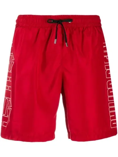 Philipp Plein Logo Swim Shorts In Red