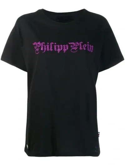 Philipp Plein Rhinestone Logo T-shirt In Black