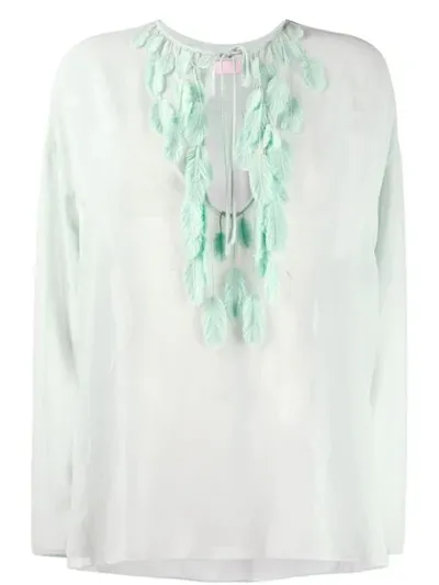 Giamba Feather Appliqué Blouse In Green