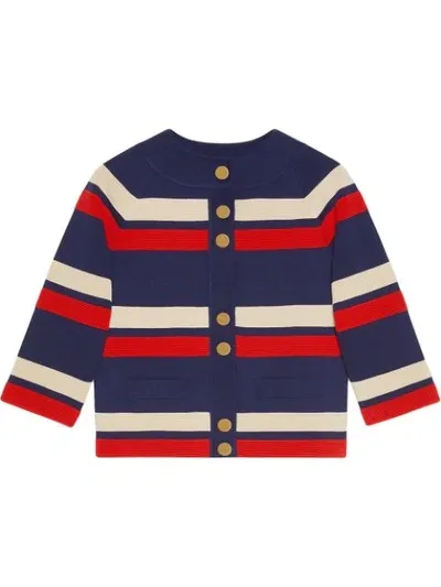 Gucci Striped Wool Cardigan In Blue