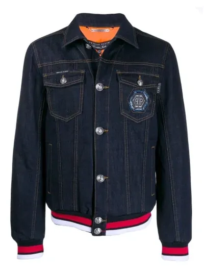 Philipp Plein Contrast-trim Denim Jacket In Blue