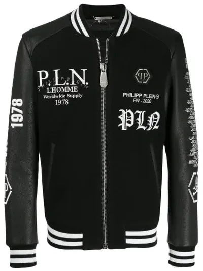 Philipp Plein Embroidered Bomber Jacket In Black