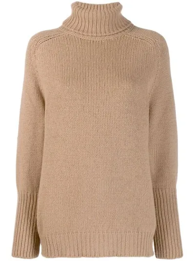 Ralph Lauren Turtleneck Jumper In Camel Melange