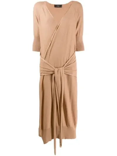 Maison Flaneur Tie Waist Dress In Neutrals