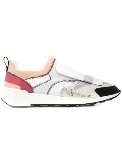 Sergio Rossi Slip-on Sr1 Running  Calfskin Crinkled Logo Beige Pale Pink Silver White