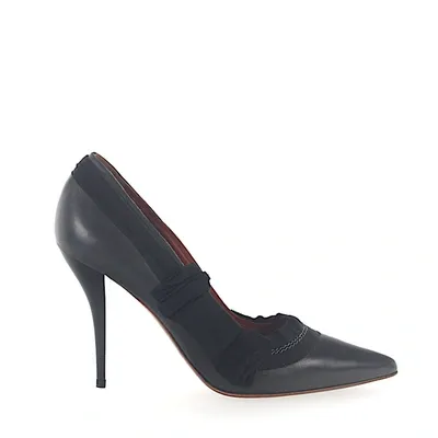 Lanvin Pumps Smooth Leather Textile Ribbon Black