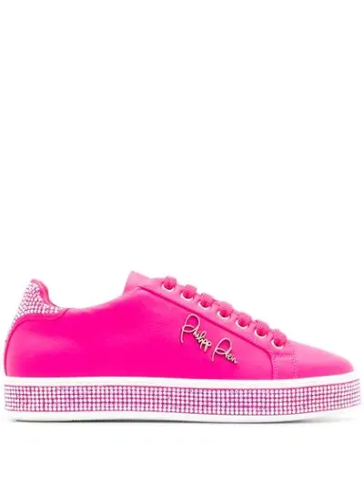 Philipp Plein Lo-top Crystal Embellished Sneakers In Pink