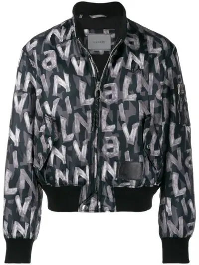 Lanvin All-over Logo Bomber Jacket In Black,grey