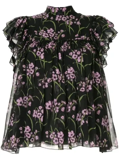 Giambattista Valli Floral Print Blouse In Black