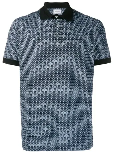 Ferragamo Geometric Print Polo Shirt In Blue