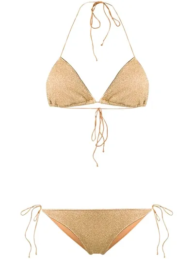 Oseree Lumiere Metallic Triangle-cup Bikini Set In Gold