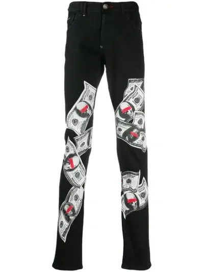 Philipp Plein Skull 100 Dollar Print Jeans In Black