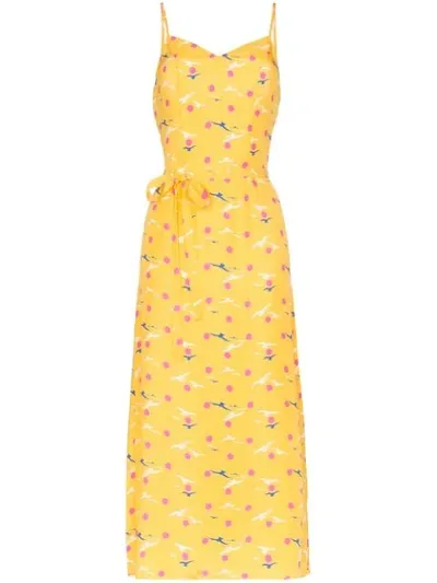 Hvn Josephine Seagull Print Midi Dress In Yellow