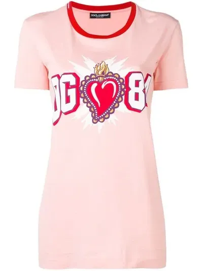 Dolce & Gabbana Sacred Heart Logo T-shirt In Pink