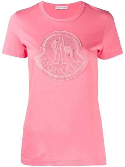 Moncler Embroidered Logo Patch T-shirt In Pink