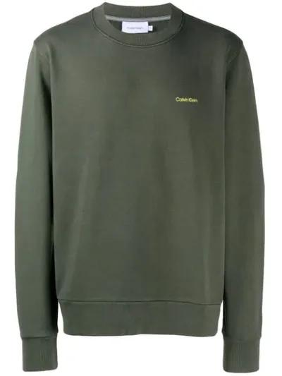 Calvin Klein Sweatshirt Mit Logo-stickerei In Green