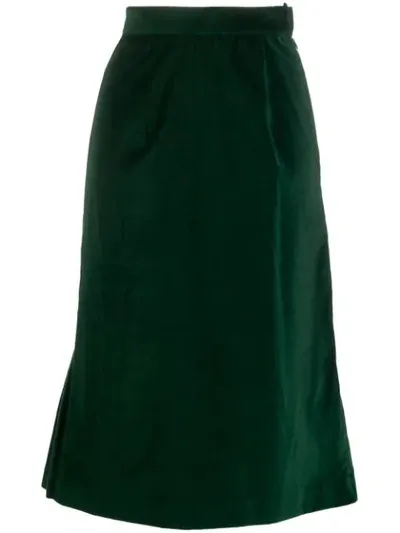 Batsheva High-rise Pleated Velvet Skirt In Green