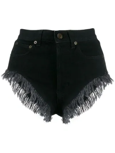 Saint Laurent Distressed Denim Shorts In Black