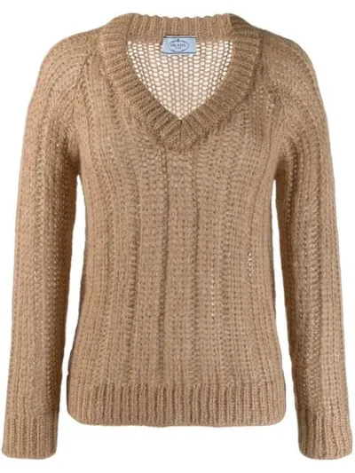 Prada Chunky Knit Jumper In Neutrals