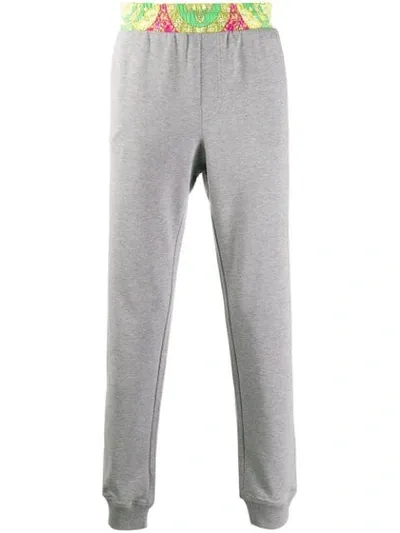 Versace Barocco-print Panel Sweatpants In Grey