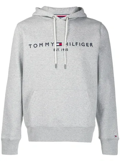 Tommy Hilfiger Embroidered Flag Logo Hoodie In Gray Marl-grey