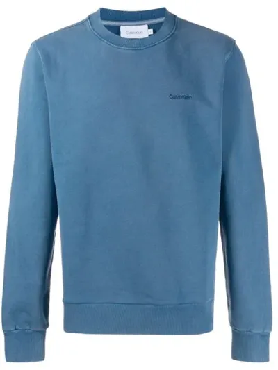 Calvin Klein Logo Embroidered Sweater In Blue