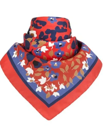 Fendi Floral Pattern Foulard In Red