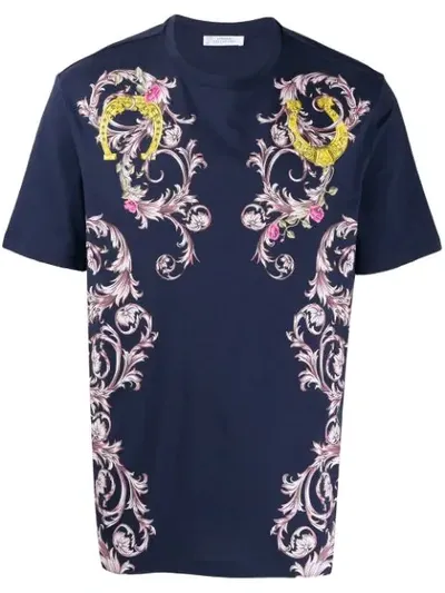 Versace Floral Print T-shirt In Blue