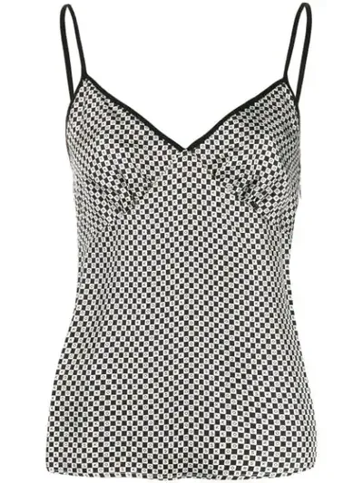 Michael Michael Kors Logo Checkerboard Silk Camisole Top In Black