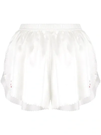 Morgan Lane Rosie Scalloped Embroidered Silk-charmeuse Pajama Shorts In White