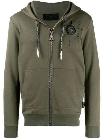 Philipp Plein Skull Zip-up Hoodie In Green