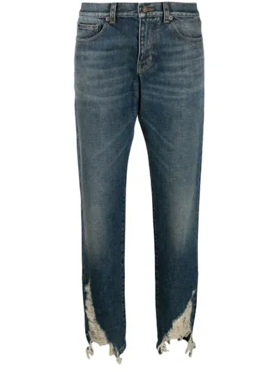 Saint Laurent Distressed-hem Boyfriend Jeans In Blue