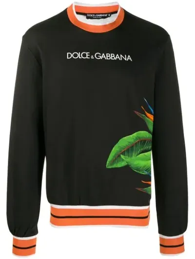 Dolce & Gabbana Pullover Mit Tropischem Print In Black