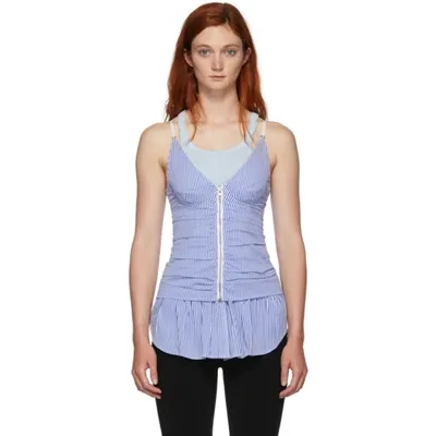 Alexander Wang Ruched Striped Cotton-blend Peplum Camisole In 980 Blue St