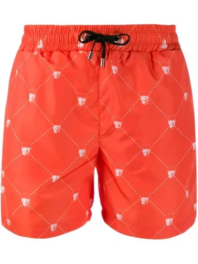 Philipp Plein Skull Drawstring Swim Shorts In Orange