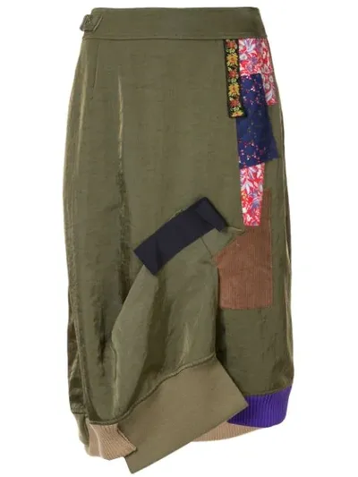 Kolor Patchwork Midi Skirt In Green