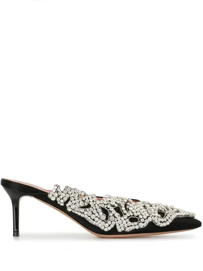 Rochas Crystal-embellished Satin Mules In Black