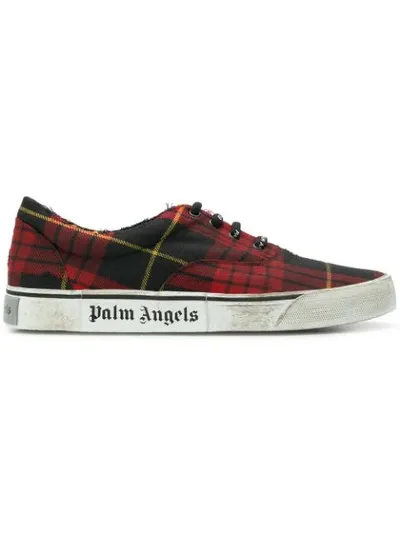 Palm Angels Distressed Plaid Low-top Sneakers In Red