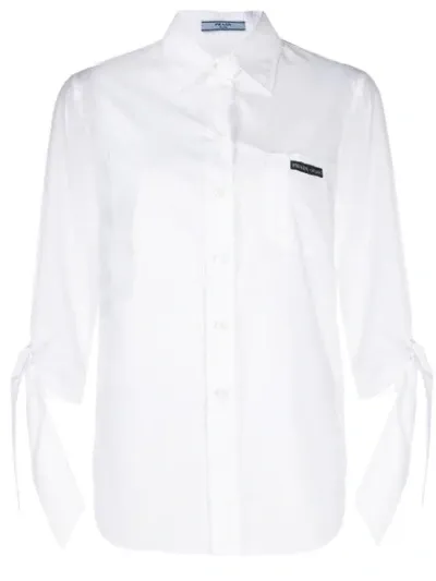 Prada Tied Cuff Tailored Shirt In White