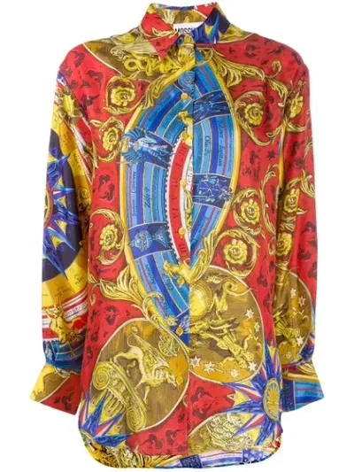 Moschino Roman Scarf Silk Twill Shirt In Blue