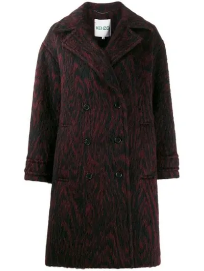 Kenzo Animal Print Double-breasted Coat In Black