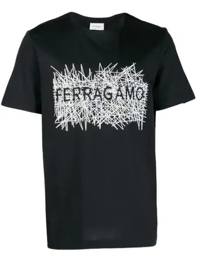 Ferragamo Contrast Logo T-shirt In Dark Navy