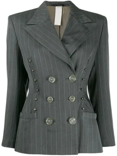 Pre-owned Versace 1980's Pinstriped Double-breasted Jacket In Grey