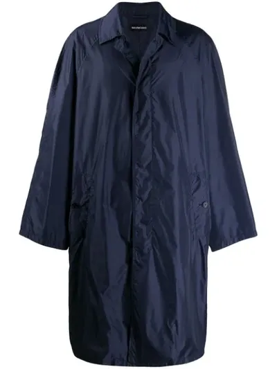 Balenciaga Oversized Fit Car Coat In Blue