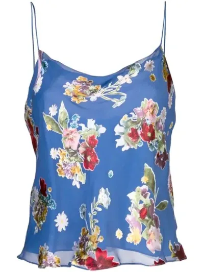 Alice And Olivia Alice + Olivia Harmon Drapey Slip Tank In Blue. In Colorful Bouquet Riviera