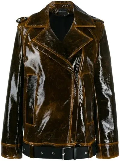 Erika Cavallini Distressed Style Biker Jacket In Brown