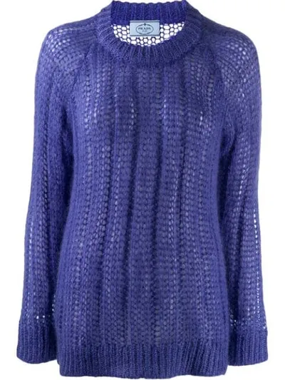 Prada Crew Neck Knitted Sweater In Purple